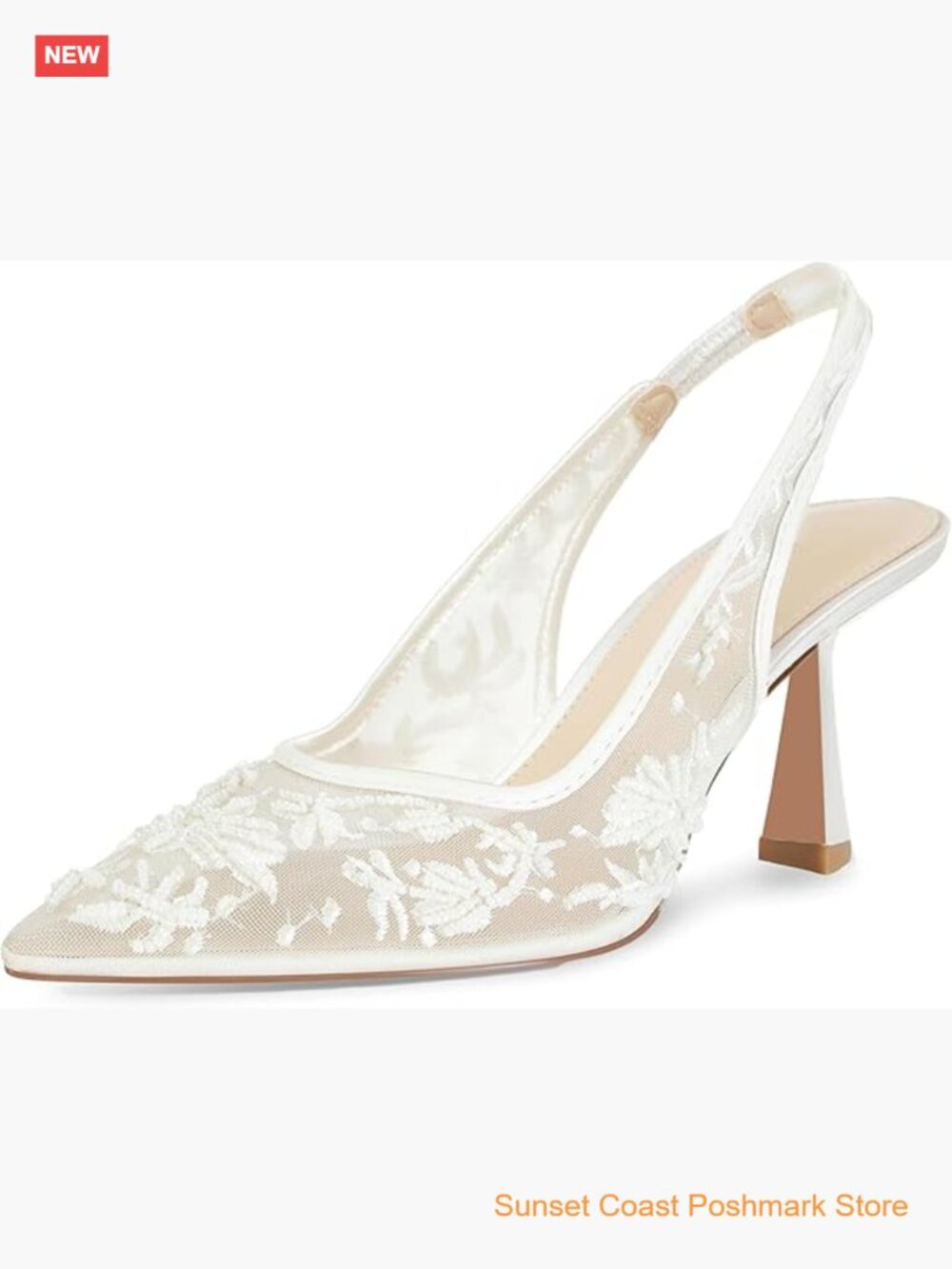 Lace Mesh Slingback Kitten Heels Pointed Toe Wedding Pumps Bridal Shoes